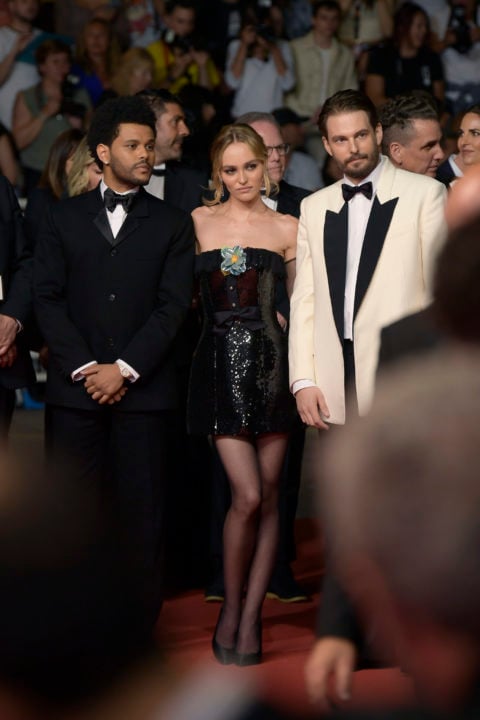 Abel Tesfaye, Lily Rose-Depp and Sam Levinson attend the 2023 Cannes Red Carpet