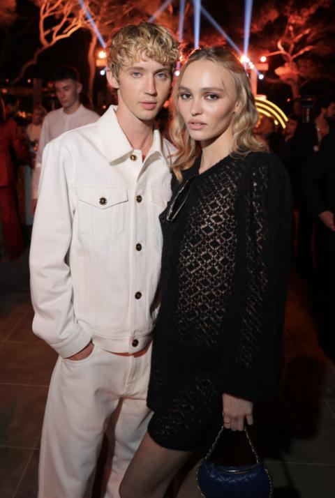 Troye Sivan and Lily-Rose Depp in Versace